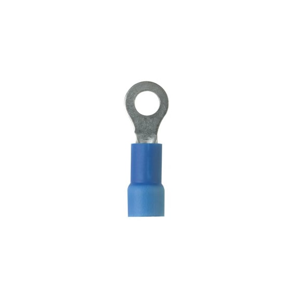 Ring Terminal, 1/4 in Stud Size, 14 AWG, 600 V, Vinyl Insulated, Blue, 50 PK